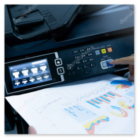 Area servizi con stampante e banco per assistenza al cliente